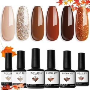 Vernis Semi Permanent Marron Paillet&eacute; Automne 6 Couleurs Vernis Gel UV Semi Permanent Nude Kit Vernis &agrave; Ongles Gel Pour Manucure
