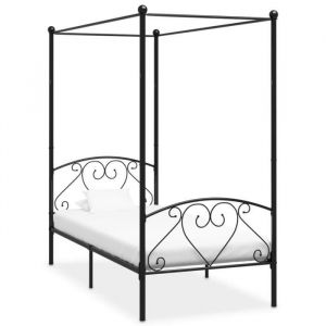 PRO -3734Lit Adulte Cadre de lit à baldaquin - Structure de Lit Double Haut de gamme pour 1-2 Personnes Noir Métal 90 x 200 cm