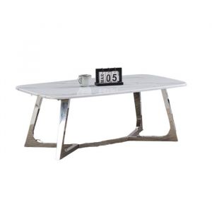 Table Basse GOSSIP Inox plateau en Granite Marbr&eacute; Blanc 120x70 cm - Chrome