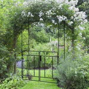 Arche de Jardin avec portillon Arche &agrave; rosiers Style Fer forg&eacute; dim. 114L x 36l x 232H cm m&eacute;tal &eacute;poxy Noir