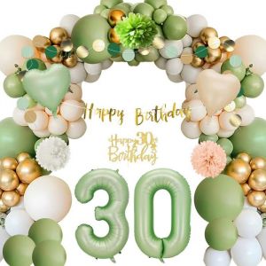 D&eacute;corations 30 Ans Anniversaire - Arche Ballon Vert Or Banderole Joyeux Anniversaire Kit Guirlande Pour F&ecirc;te Femme[BAL1193]