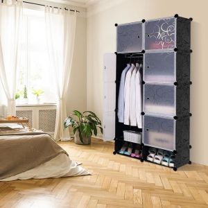 Penderie Souple YIPEEMA - HOMEWELL - Armoire en Plastique - Noir - 76x37x167cm