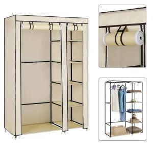 Armoire de Dressing Penderie pliable en toile - AHH - Beige - 110x45x175cm - 2 portes - Métal