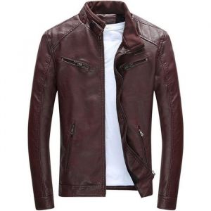 Veste en cuir pour Homme - ITEM - Slim Fit - Vin rouge - Hiver