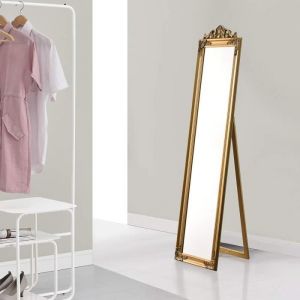 LI-Miroir de Grande Taille sur Pied Psyché Inclinable Solide Cadre Style Baroque Bois dEucalyptus 160 x 40 cm Doré[59]