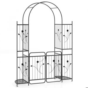 Arche de Jardin avec Treillis 163 x 50 x 220 cm COSTWAY-Support Grimpant-2 Etag&egrave;res pour Jardini&egrave;res-Portail avec Goupille-Mariage