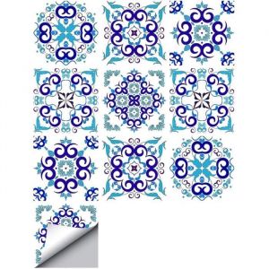 decalmile 10 Pi&egrave;ces Stickers Carrelage 15x15cm Bleu Marocain Porcelaine Carrelage Adh&eacute;sif Mural Cuisine Salle de Bain Carreaux de Ci