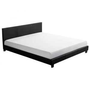 MONACO Lit adulte contemporain simili noir - Sommier inclus - l 160 x L 200 cm