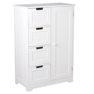 Armoire Salle de Bain - FINEBUY - Blanc - 56 x 30 x 83 cm - Style Campagne - Meuble à poser au sol