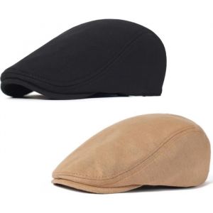 2 Pièces Casquette Béret Plate Homme Casquette Souples Chapeau Newsboy Cabbie Cap Visière （noir kaki）