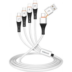 3A/1.2M Multi 6 En 1 Câble Chargeur De Téléphone Usb A/Usb-C Vers 2 Ip/Micro Usb/Type-C Port Câble De Charge Rapide Compatible