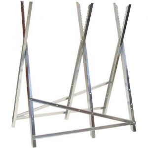 JARDIN PRATIQUE Chevalet de tron&ccedil;onnage b&ucirc;ches en m&eacute;tal CT300 - 3 tr&eacute;teaux - L76 x H77 cm