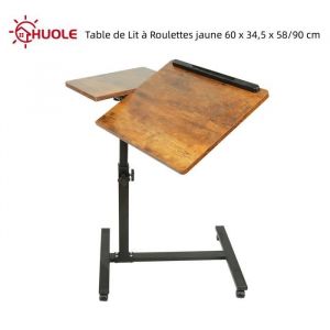 HUOLE Table dappoint de Lit &agrave; Roulettes Inclinable Panneau de densit&eacute; + acier Cerise jaune 60 x 345 x 58/90 cm