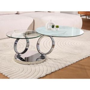 Table basse avec plateaux pivotants - Céramique verre trempé et métal - Effet marbre blanc - JOLINE de Maison Céphy