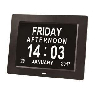 Horloge Calendrier avec Date Jour Heure Grande Alarme Auto Dimming pour Les Personnes Âgées/Alzheimer et Les Enfants-Noir