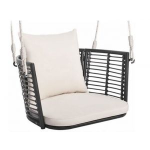 COSTWAY Fauteuil Chaise Suspendu de Jardin 1 Place Dossier en Rotin Tissé 2 Cordes de Suspension Coussins de Siège Blanc
