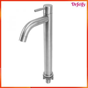 Robinet de salle de bain - AKOZON - Monotrou - Inox bross&eacute; - Col de cygne - Eau froide &eacute;conomique