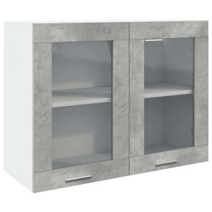 “SALE 2025”Armoire en verre suspendue - MOOD - Meuble de cuisine haut multi-rangement - Gris béton - 80x31x60 cm chill647247