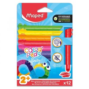 Crayons de Couleur Jumbo Infinity - Maped - Pour les tout-petits - 100% Mine 100% Utilisable - Z&eacute;ro D&eacute;chet - Sans Taillage
