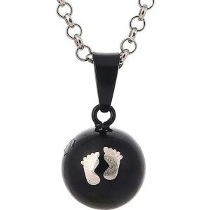 Collier /Sautoir Bola de grossesse – Pendentif  Bola   avec impreinte de pied de bébé – style mignon et original - Noir