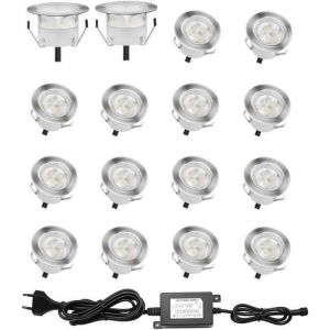 Lot de 16 Spots LED Encastrable pour Terrasse Bois Etanche IP67 Spots &agrave; Encastrer Ext&eacute;rieur 06W DC12V Lumi&egrave;re Blanc
