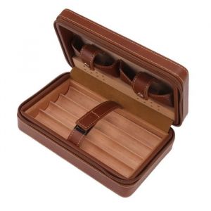 Vvikizy &Eacute;tui &agrave; cigares Cave &agrave; cigares &eacute;tui marron Portable doublure en bois de c&egrave;dre humidificateur bo&icirc;te &agrave; cigares de deco lit