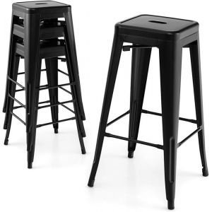 RELAX4LIFE Lot de 4 Tabourets de Bar en Métal avec Repose-Pied Tabouret Haut Industriel Empliable H 76 CM Charge 150 KG Noir