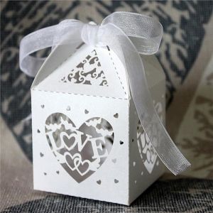 Boîtes à Dragée - Mariage - Blanc - 50pcs - Papier - Ruban dorganza inclus