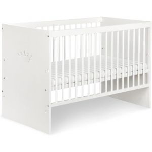 Kmbaby Lit Bébé Blanc 120x60 cm Couronne Blanc - Avec Matelas et Sommier À Lattes 3 Niveaux Réglable En Hauteur - bois de pin laqué