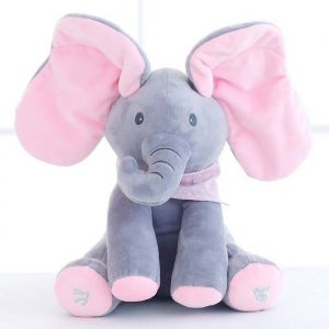 Peluche Interactive pour B&eacute;b&eacute;-Doudou BougeParle et Chante en pour l&Eacute;veil de Votre Enfant -Peluche &Eacute;l&eacute;phant Taille 30 cmGris+Rose