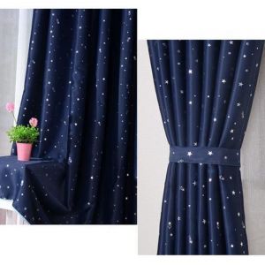 1pcs 130*150cm Rideaux occultants isolant thermique Rideaux pour porte fen&ecirc;tre Rideaux salon occultant avec Motif &eacute;toile [Bleu-01]