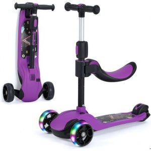 BremToy Trottinette pour Enfants 4 Hauteur Réglable 3 Roues LED élégantes Trottinette Pliante Charge Maximale 50 kg Violet