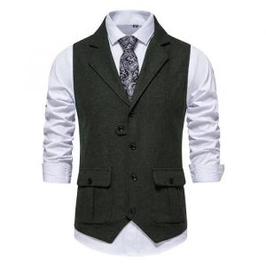 Gilet de Costume Homme Business Sans Manches Vintage Gilet Mariage C&eacute;r&eacute;monie Couleur Unie - Vert