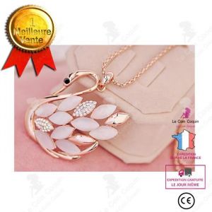 LCC® Collier long/pendentif femme cygne plaqué Or Cristal Opale Swarovski chaîne dorée diamant strass Cadeau fantaisie classique