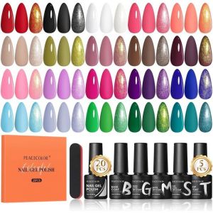 25Pcs Vernis Semi Permanent - 20 Couleurs Rouge Blanc Noir Rose Vernis &Agrave; Ongles Soak Off Uv/Led Avec Base Et Top Coat Pour