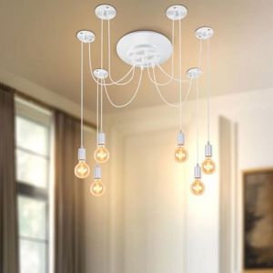 WOTTES Suspension Luminaire Vintage Industrielle Lampe Araign&eacute;e Blanc 6 Bras R&eacute;tro Edison DIY R&eacute;glable Lustre pour Cuisine Bar