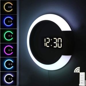 Horloge Murale Lumineuse &agrave; LED horloge num&eacute;rique applique murale veilleuse 7 couleurs pour d&eacute;coration