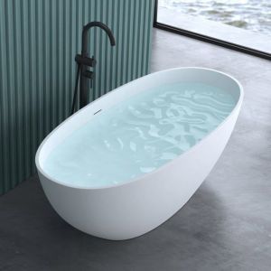 Sogood® Baignoire Îlot Ovale 165cm Blanc Vicenza910 en Résine avec Bonde 165x75x55cm