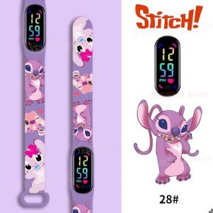 Montre Enfant Stitch & Angel &ndash; Bracelet LED Digital Violet &ndash; Montre Fille Dessin Anim&eacute;