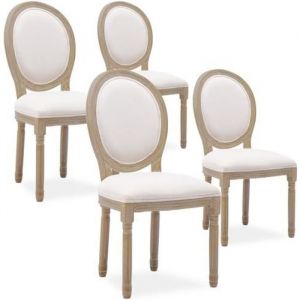Lot de 4 chaises m&eacute;daillon Louis XVI tissu Beige