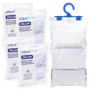 Absorbeur dhumidit&eacute; pour armoires avec cintre - AquaFloow - Lot de 4 - inodore-  D&eacute;shumidificateur suspendu pour placard