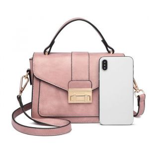 Miss Lulu Sac &agrave; Bandouli&egrave;re pour Femme 22x9.5x16cm Petit Sac &agrave; Main En Cuir Pu Sac &agrave; Rabat Petit Sac Bandouli&egrave;re Sac &Eacute;l&eacute;gant Rose
