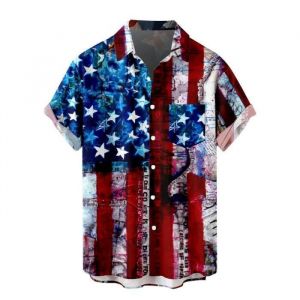 Chemise Homme Hawaienne Manches Courtes Grande Taille Funky Chemise De Plage Été Imprimé Avec Poche - Taille EU - Bleu Rouge