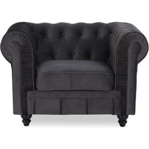 Fauteuil Chesterfield velours Altesse Noir