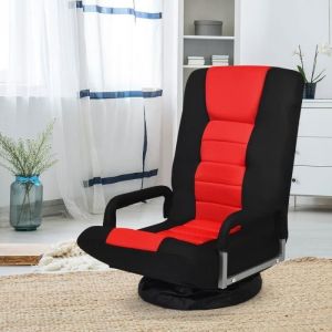 GIANTEX Fauteuil Relax Pivotant et PliableDossier Réglable à 6 Positions+ Pivotant à 360°Fauteuil de Sol InclinableNoir+Rouge