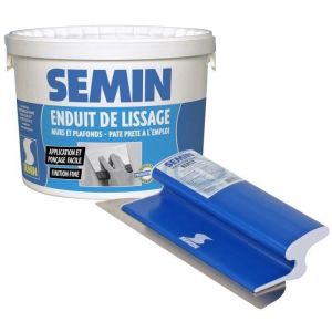 Enduit de lissage en pâte Semin pour murs et plafonds - intérieur - seau de 4 kg et une lame CE 78 pour enduire et lisser - 25 cm