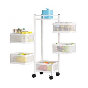 Desserte de cuisine &agrave; roulettes &agrave; 5 niveauxdesserte &agrave; roulettes 3 &eacute;tagesChariot en m&eacute;talPanier tournantblanc 28x28x54cm