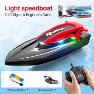 Bateau RC Vitesse Jouet t&eacute;l&eacute;command&eacute; bateau Haute Vitesse avec des lumi&egrave;res - 2.4GHz - 20KM -bateau t&eacute;l&eacute;command&eacute; pour enfants-rouge