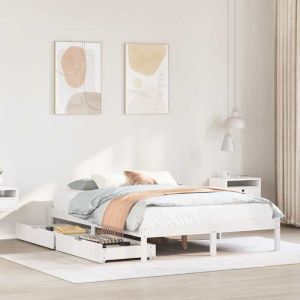vidaXL Cadre de lit avec tiroirs blanc 140x190 cm bois de pin massif sommier cadre de lit double cadre de lit en bois 3301429