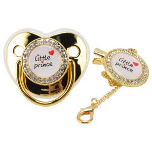 Sucette de luxe pour bébé sans BPA Petit Prince Strass Bling doré Sucette pour nouveau-né de 6 à 18 mois Bébé Or